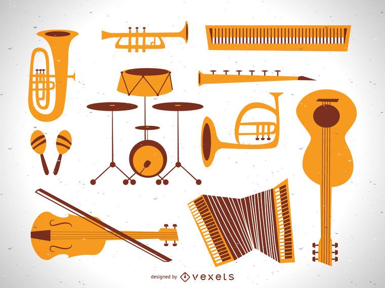 Vintage Flat Music Instrument Vector Set Vintage Flat Music Instrument Vector Set