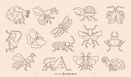 Coleção de desenho de traços geométricos de insetos