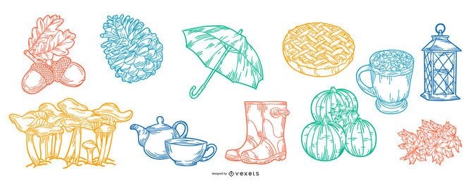 Fall Elements Stroke Illustration Collection