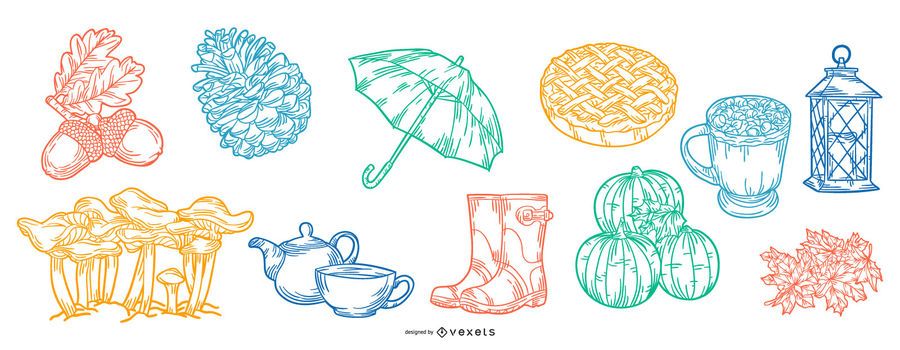 Fall Elements Stroke Illustration Collection Fall Elements Stroke Illustration Collection