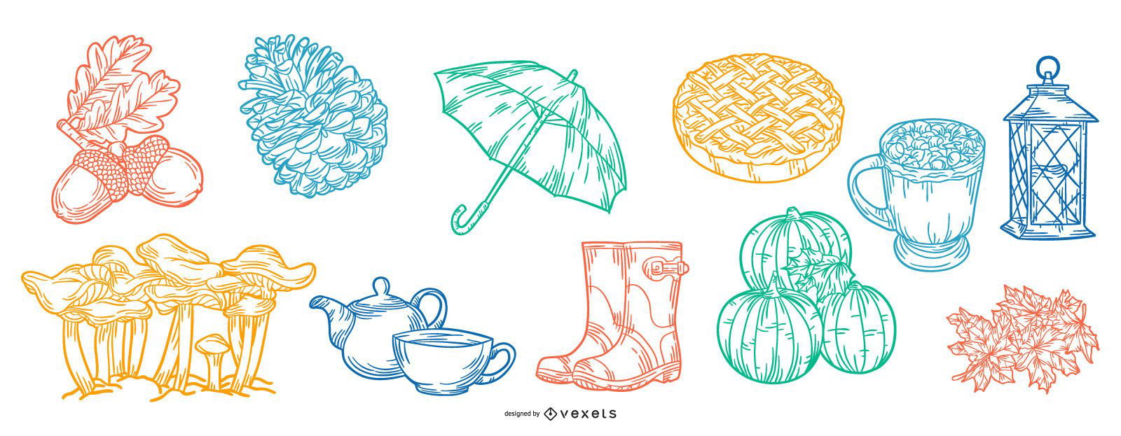 Fall Elements Stroke Illustration Collection