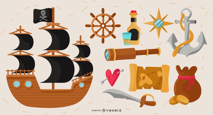 Pirate elements vector set Pirate elements vector set