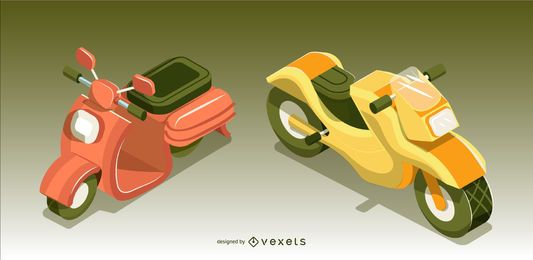Conjunto de diseño de vehículo de moto isométrica Conjunto de diseño de vehículo de moto isométrica