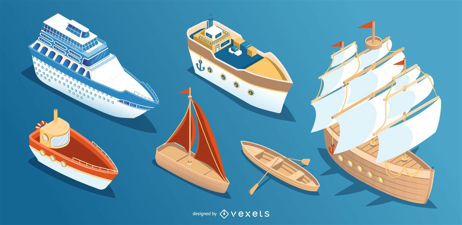 Isometric Boat Ship Design Collection