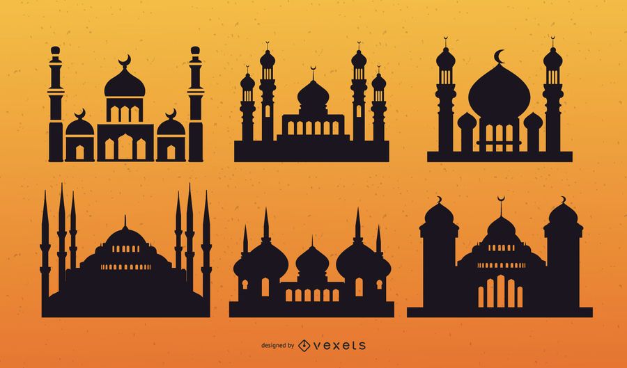 Conjunto de vectores de silueta de mezquita Conjunto de vectores de silueta de mezquita