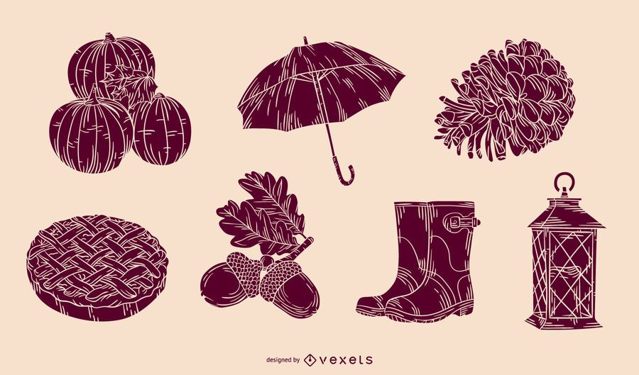 Thanksgiving Elements Silhouette Vector Set Thanksgiving Elements Silhouette Vector Set