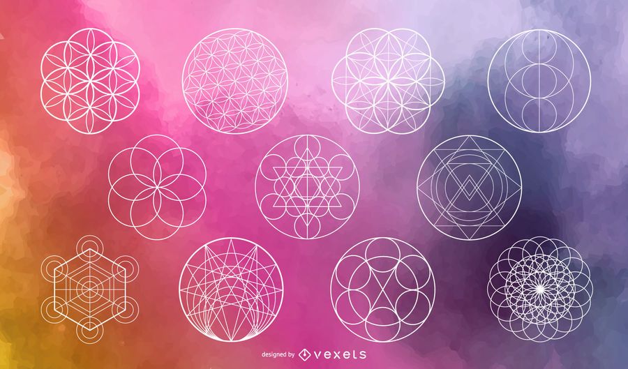 Conjunto de vetores de círculo de geometria sagrada Conjunto de vetores de círculo de geometria sagrada