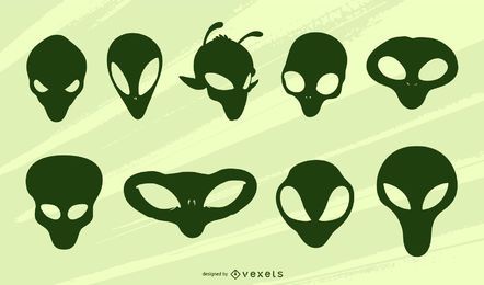 Alien heads silhouette set