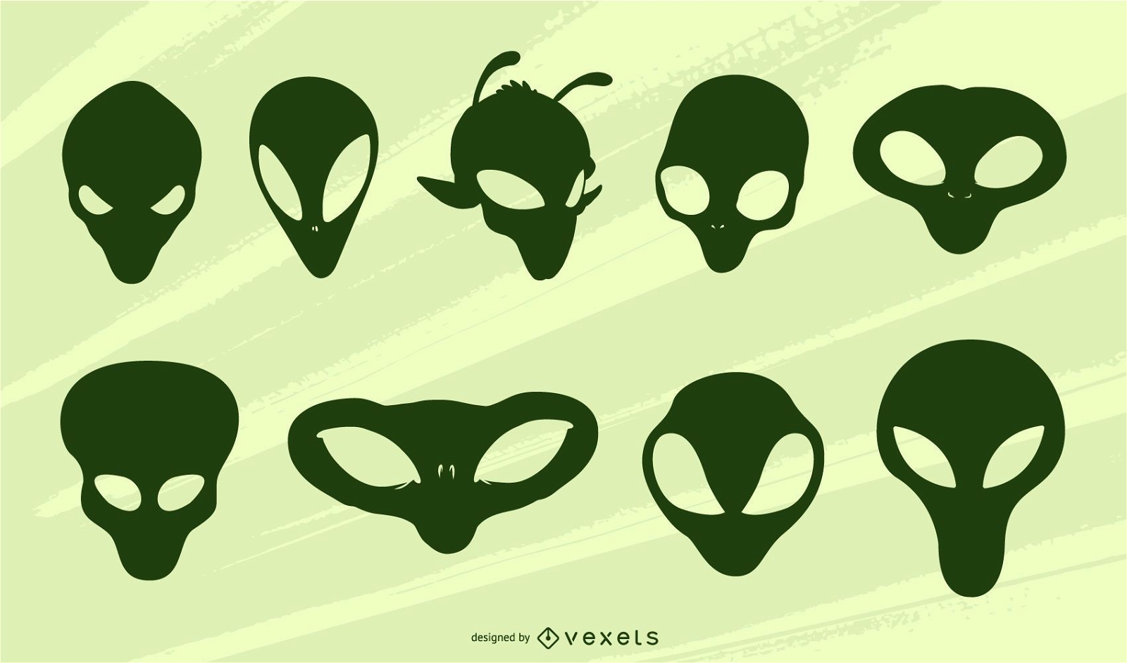 Conjunto de silueta de cabezas alienígenas