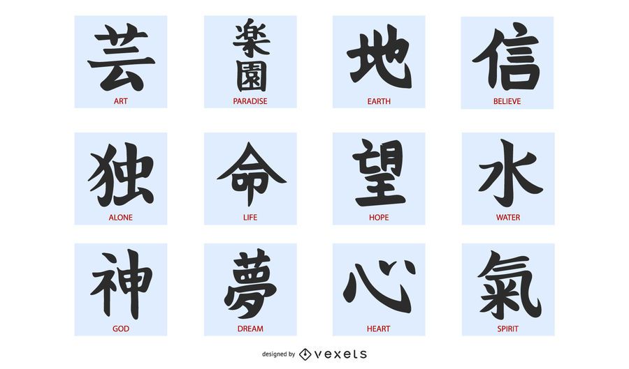 Japanischer Kanji-Vektorsatz Japanischer Kanji-Vektorsatz