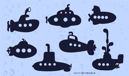 Conjunto de vector de silueta submarina