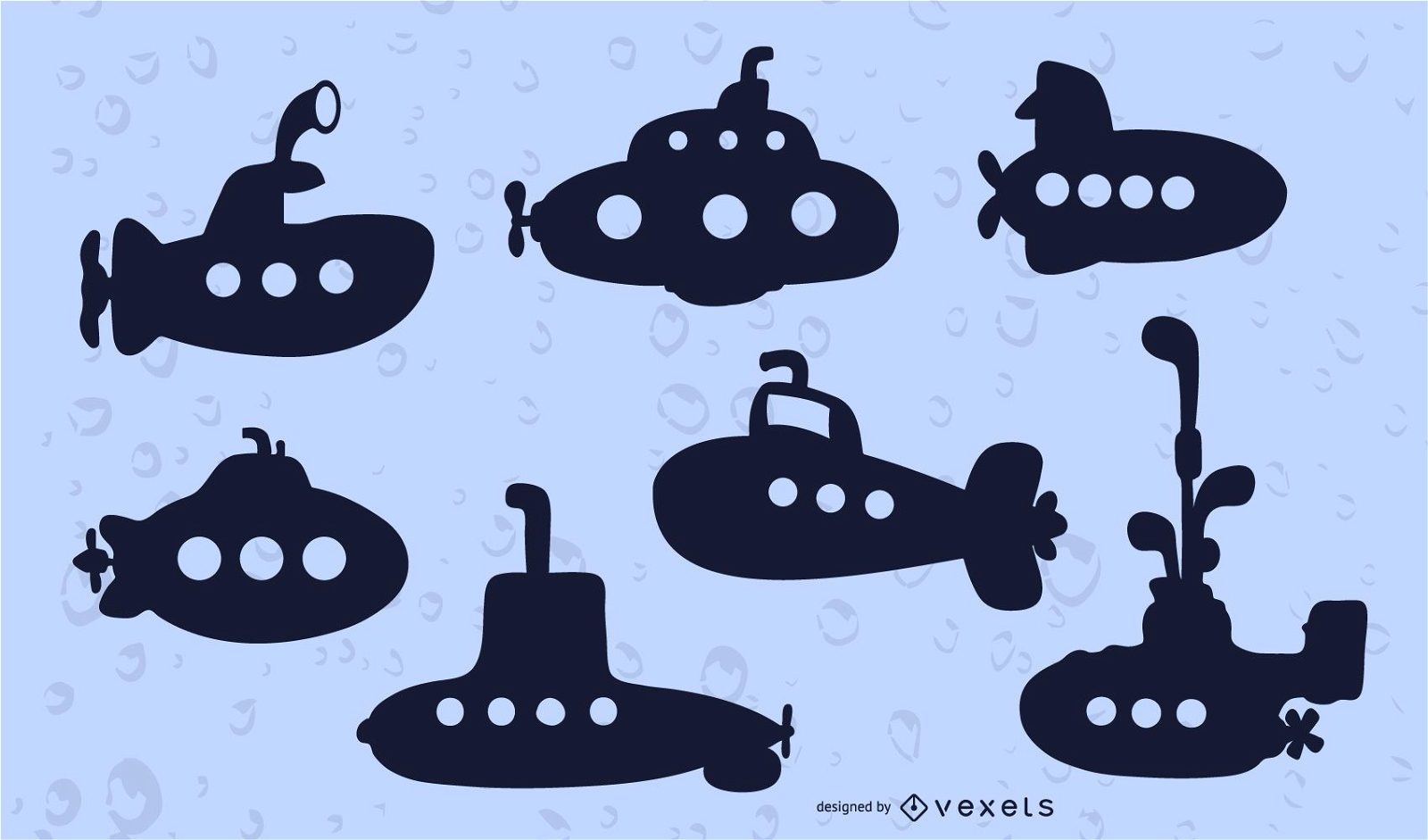 Submarine silhouette vector set