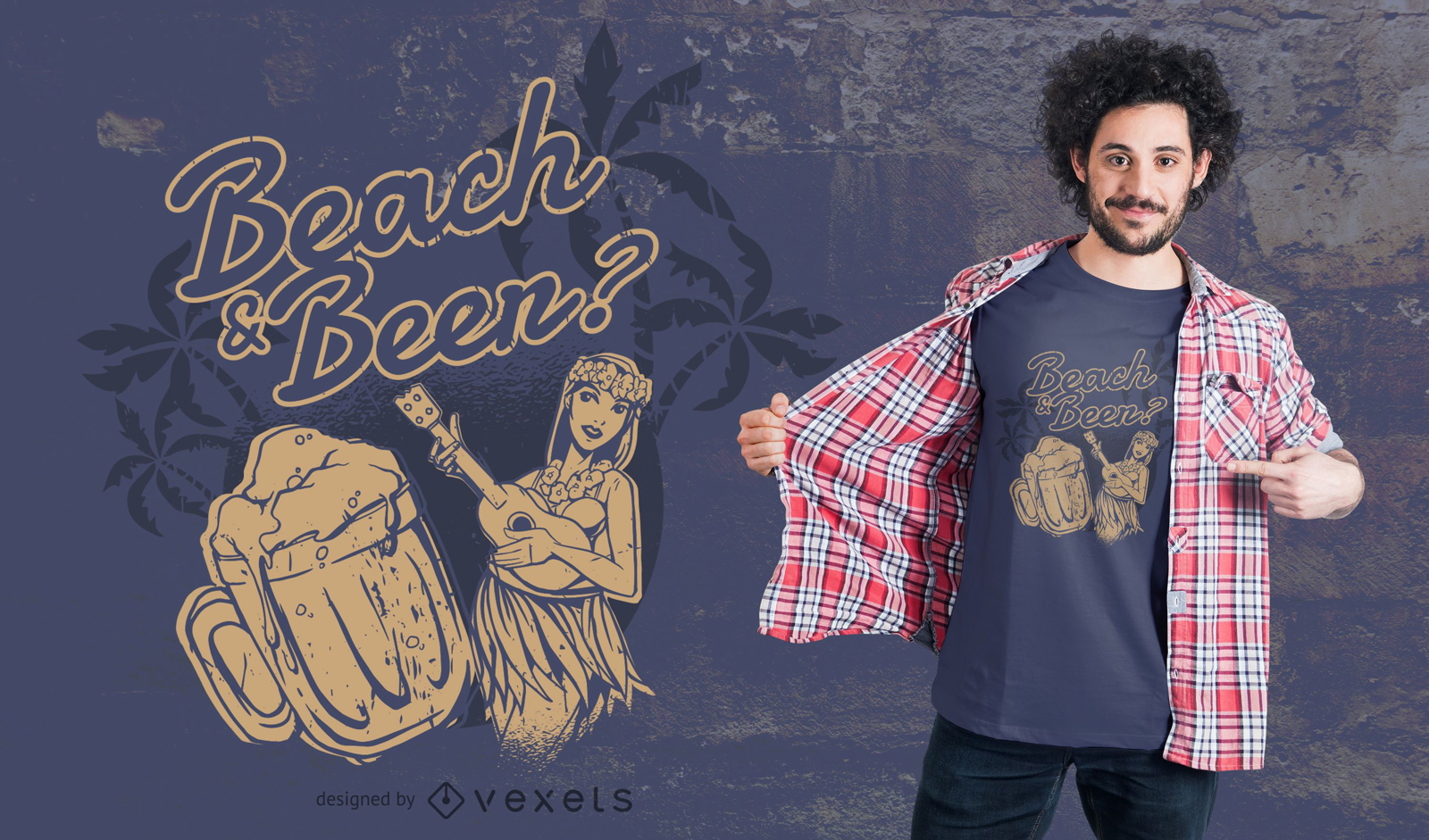 Diseño de camiseta de playa y cerveza.