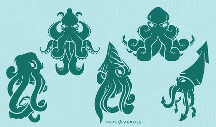 Kraken silhouette set Kraken silhouette set