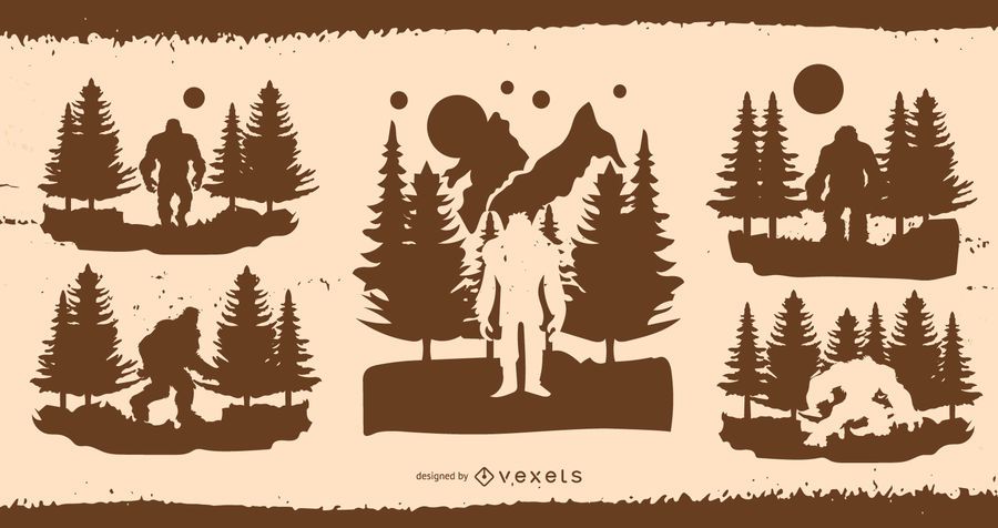 Bigfoot Silhouette Illustration Design Pack - Vector Download