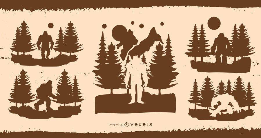 Pacote de design de ilustração de silhueta de Bigfoot Pacote de design de ilustração de silhueta de Bigfoot