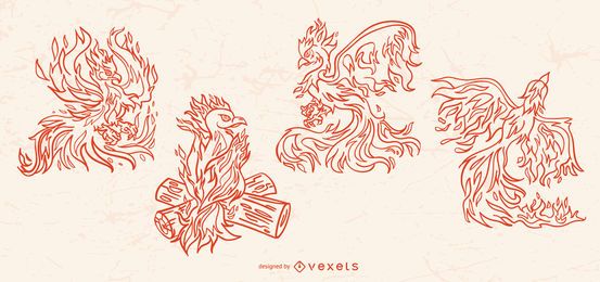 Phoenix Stroke Illustration Creature Set Phoenix Stroke Illustration Creature Set