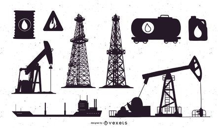 Conjunto de silueta de campo petrolífero Conjunto de silueta de campo petrolífero