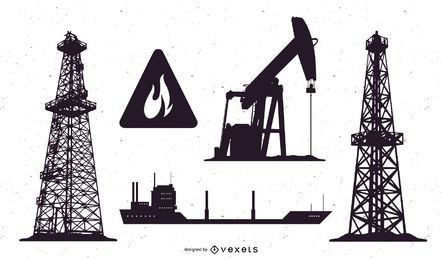 Oil well silhouettes set - Vector download