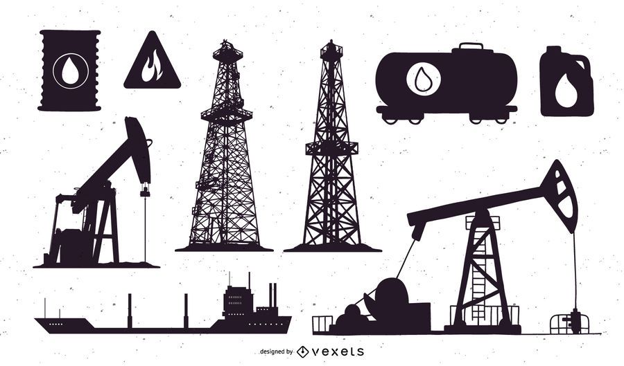 Conjunto de silhueta de campo de petróleo Conjunto de silhueta de campo de petróleo