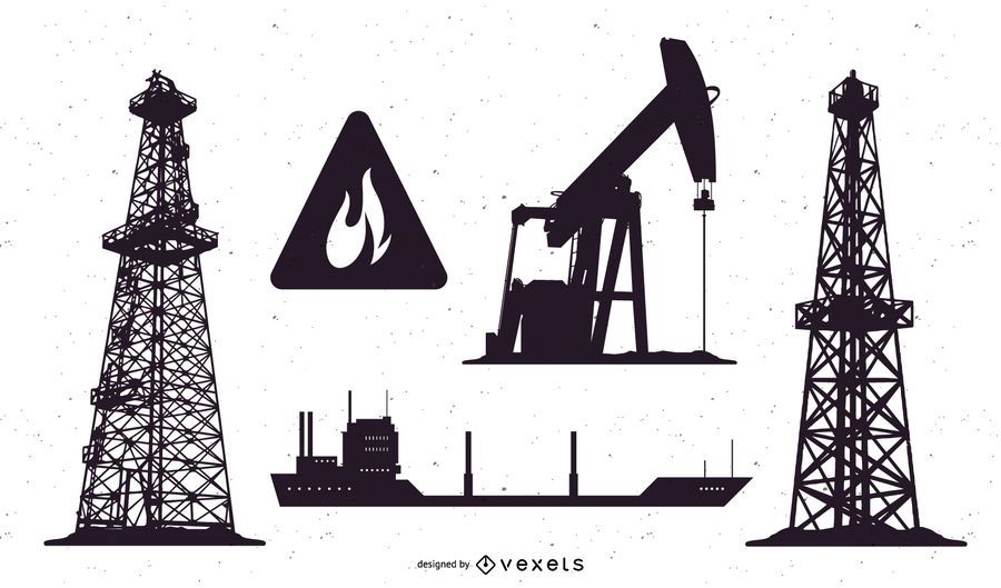 Conjunto de silueta de campo petrolífero Conjunto de silueta de campo petrolífero