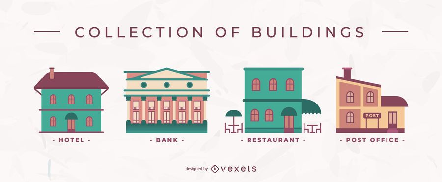 Conjunto de vector plano de edificios Conjunto de vector plano de edificios
