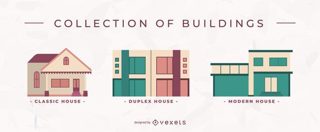 Buildings flat houses set Buildings flat houses set