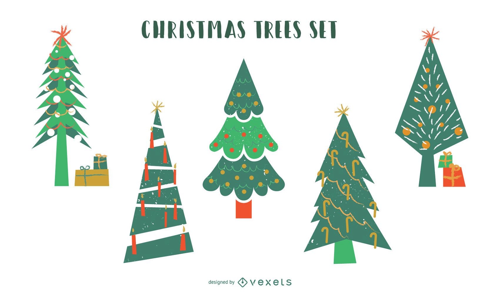 Christmas trees flat vector set