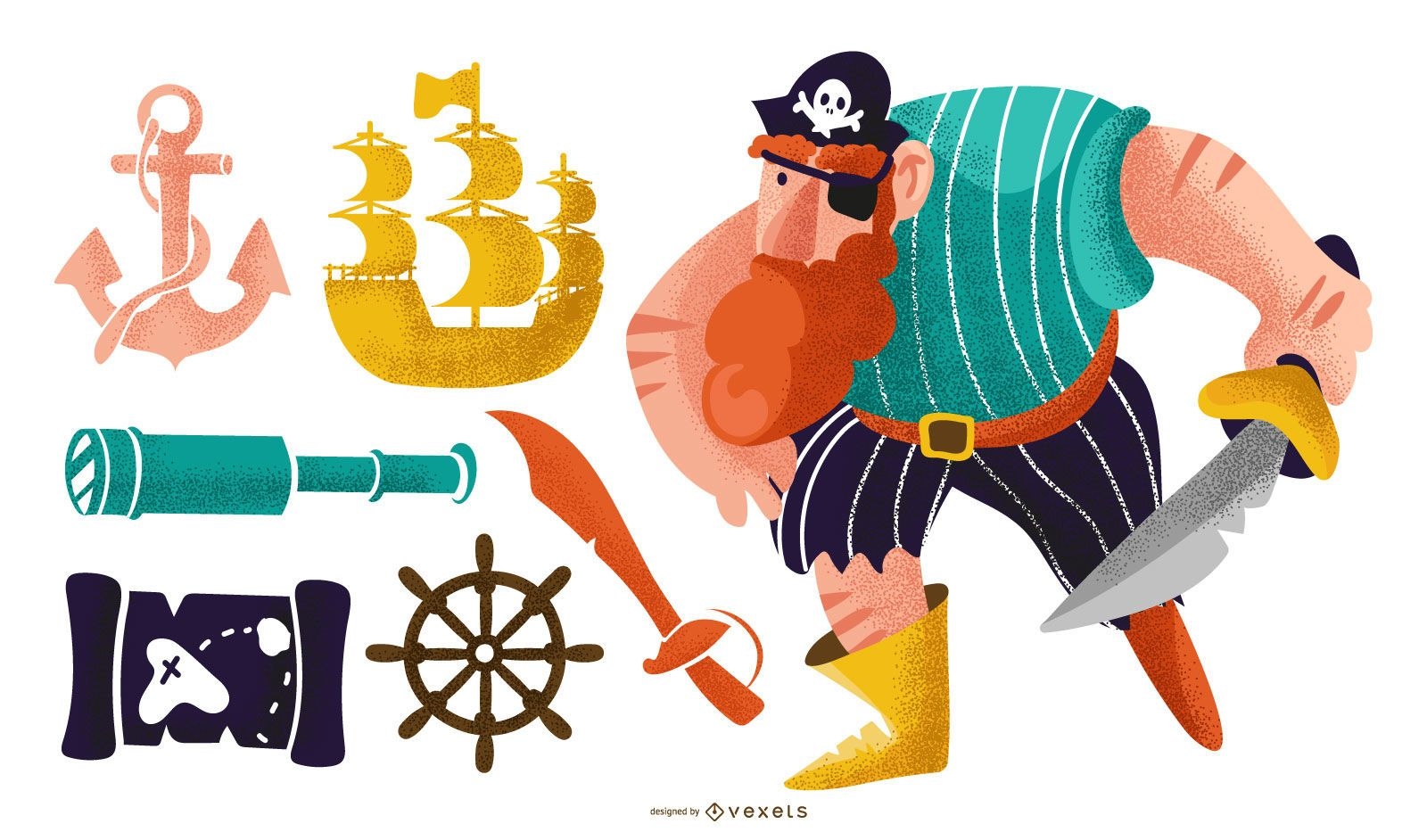 Conjunto de vector colorido pirata