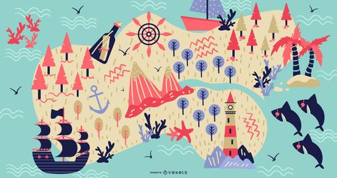 Mapa Pirata Hermoso Diseño Ilustración Mapa Pirata Hermoso Diseño Ilustración