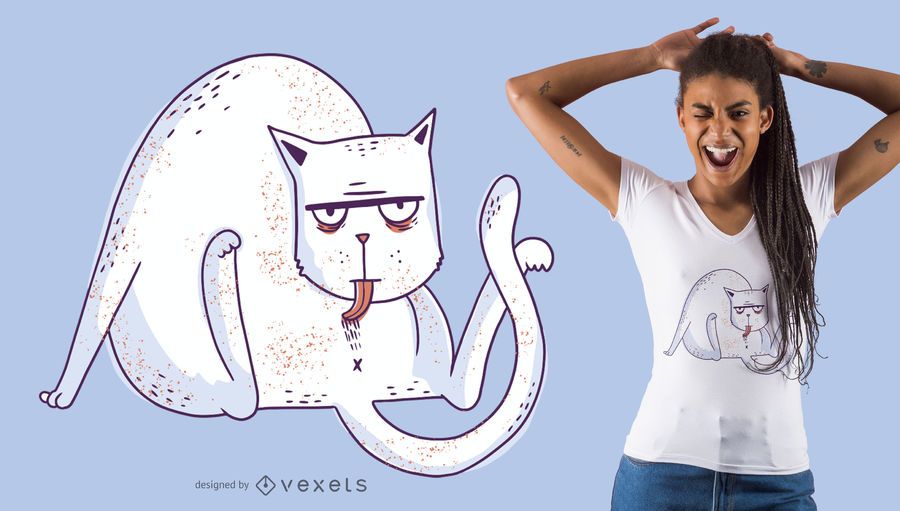 Licking cat t-shirt design Licking cat t-shirt design