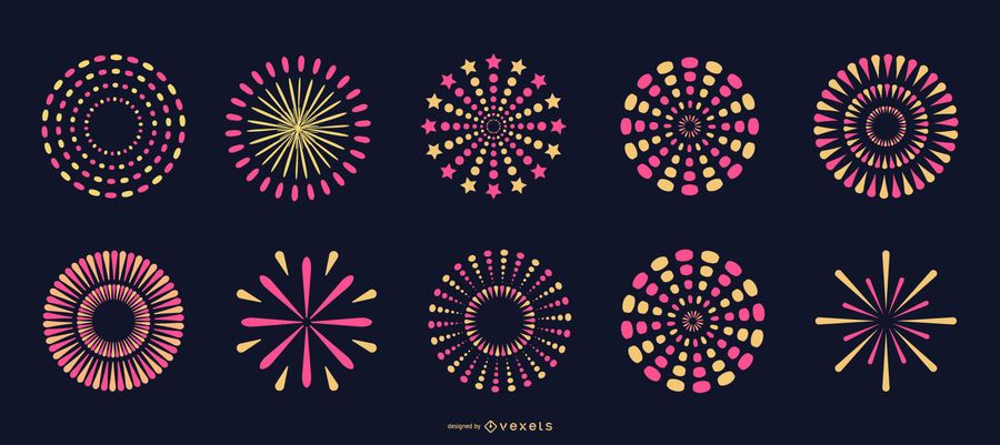 Coleção de fogos de artifício rosa brilhante Coleção de fogos de artifício rosa brilhante