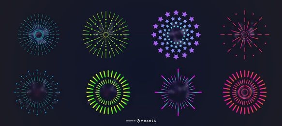 Colorful simple fireworks vector set