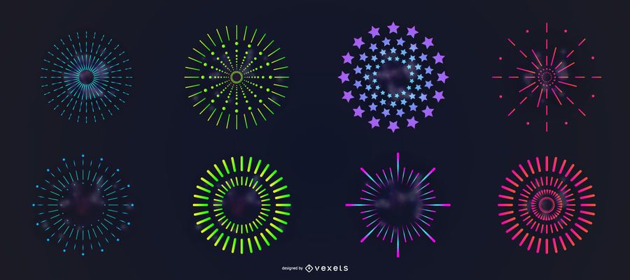Conjunto de vetores coloridos simples fogos de artifício Conjunto de vetores coloridos simples fogos de artifício
