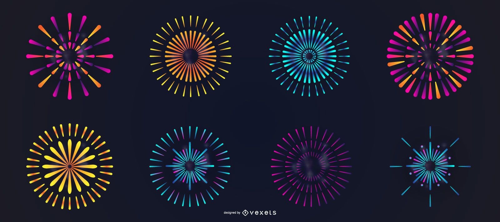Conjunto de vectores coloridos fuegos artificiales