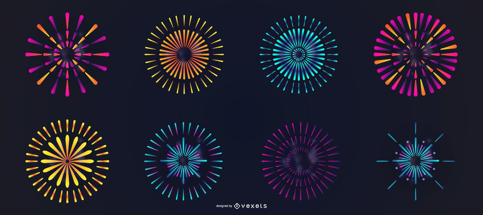 Conjunto de vetores de fogos de artifício coloridos