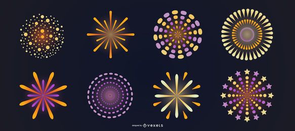 Conjunto de vectores de fuegos artificiales brillantes