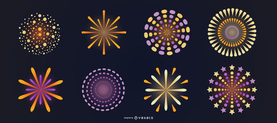 Conjunto de vetores de fogos de artifício brilhantes Conjunto de vetores de fogos de artifício brilhantes
