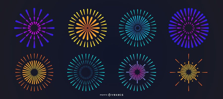 Conjunto de fogos de artifício coloridos brilhantes Conjunto de fogos de artifício coloridos brilhantes