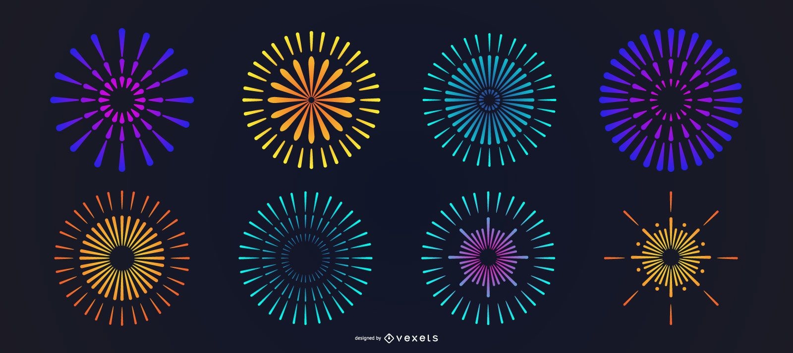 Bright colorful fireworks set
