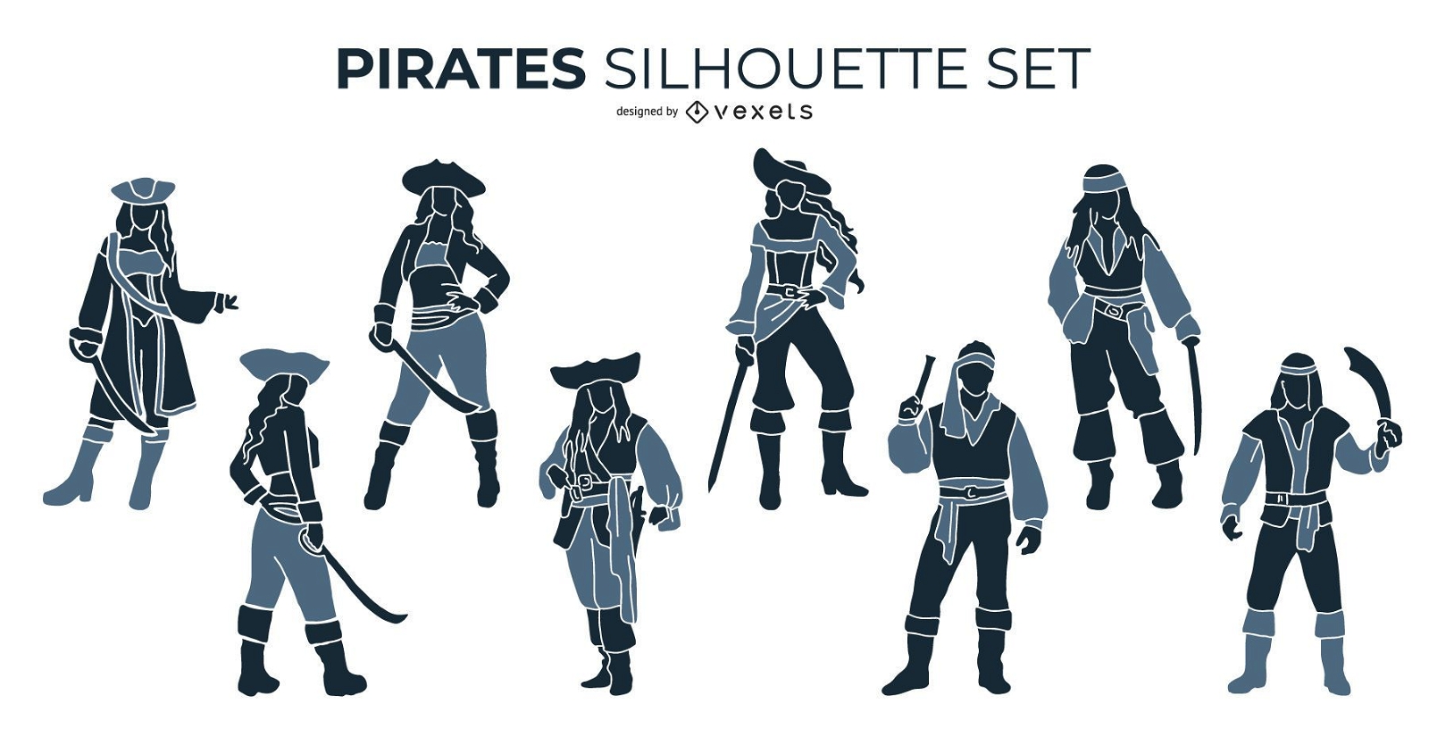 Conjunto de silhueta de piratas