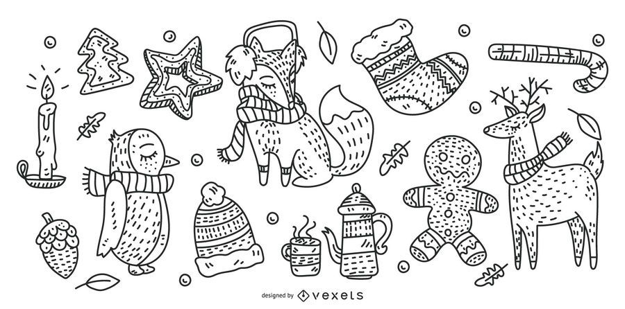 Hand drawn christmas element set Hand drawn christmas element set