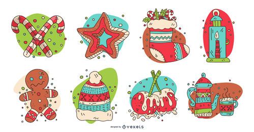Conjunto de elementos navideños coloridos