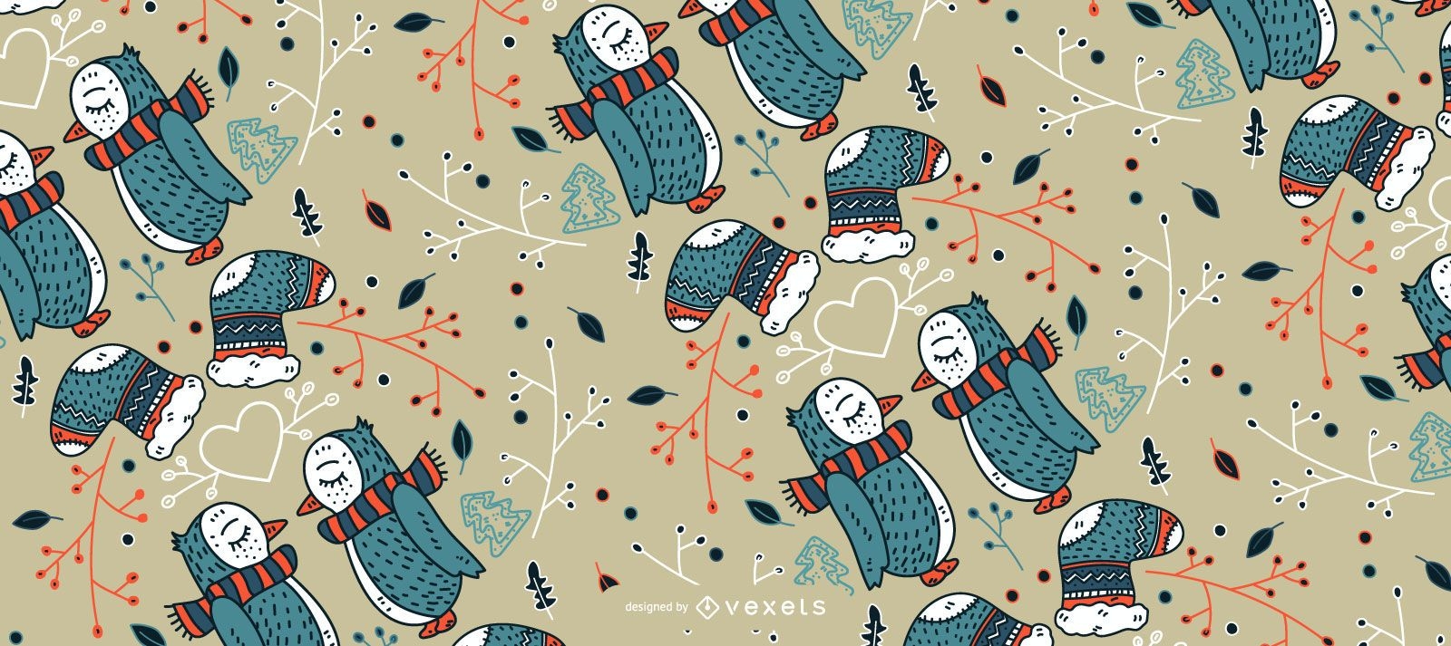 Christmas penguins pattern design