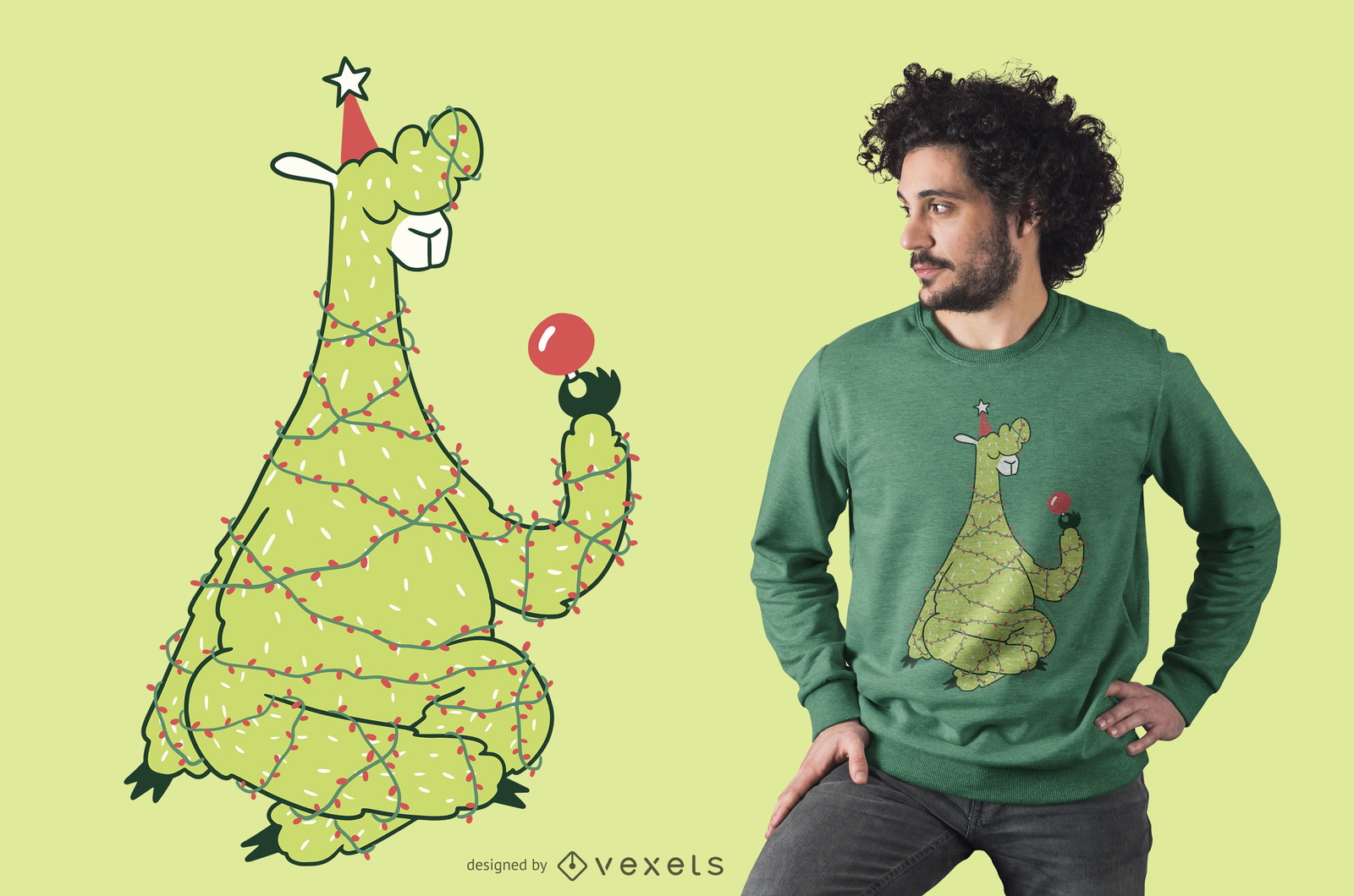 Design de camiseta de lhama de árvore de natal