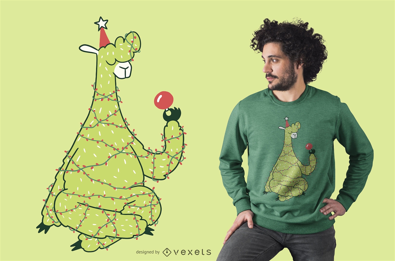 Weihnachtsbaum-Lama-T-Shirt-Design