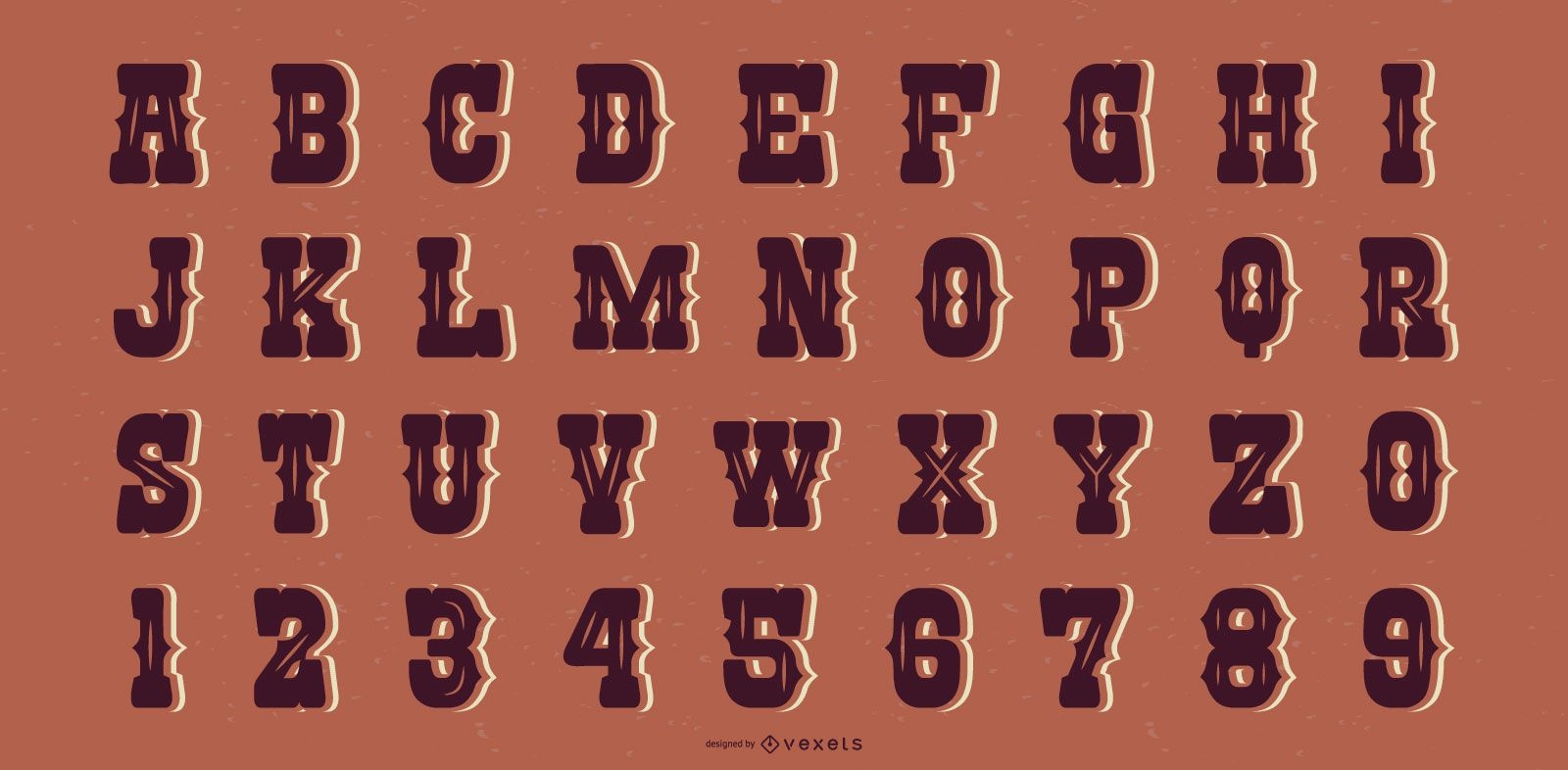 Alphabetische Buchstabensammlung im westlichen Saloon-Stil