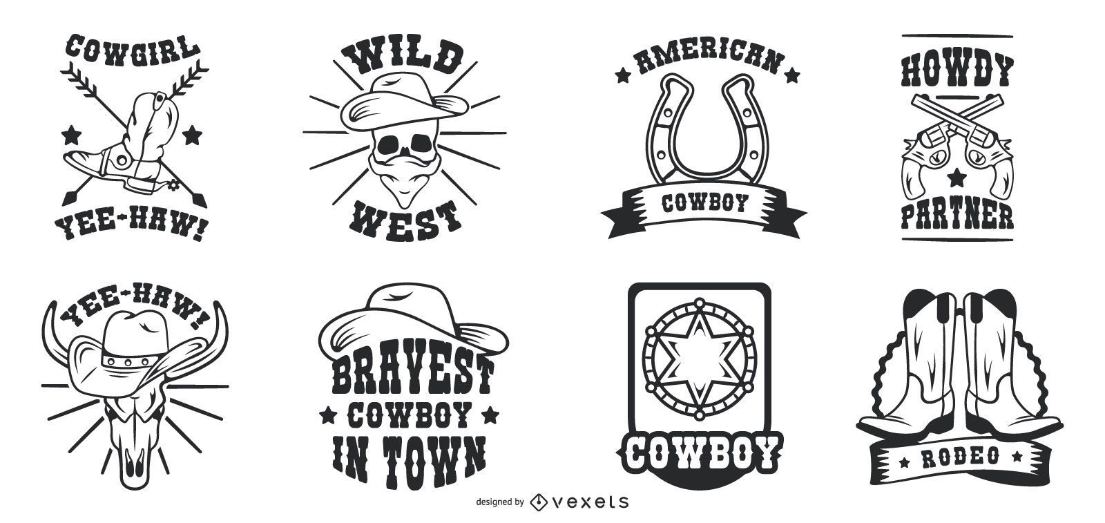 Conjunto de emblemas de cowboy vintage