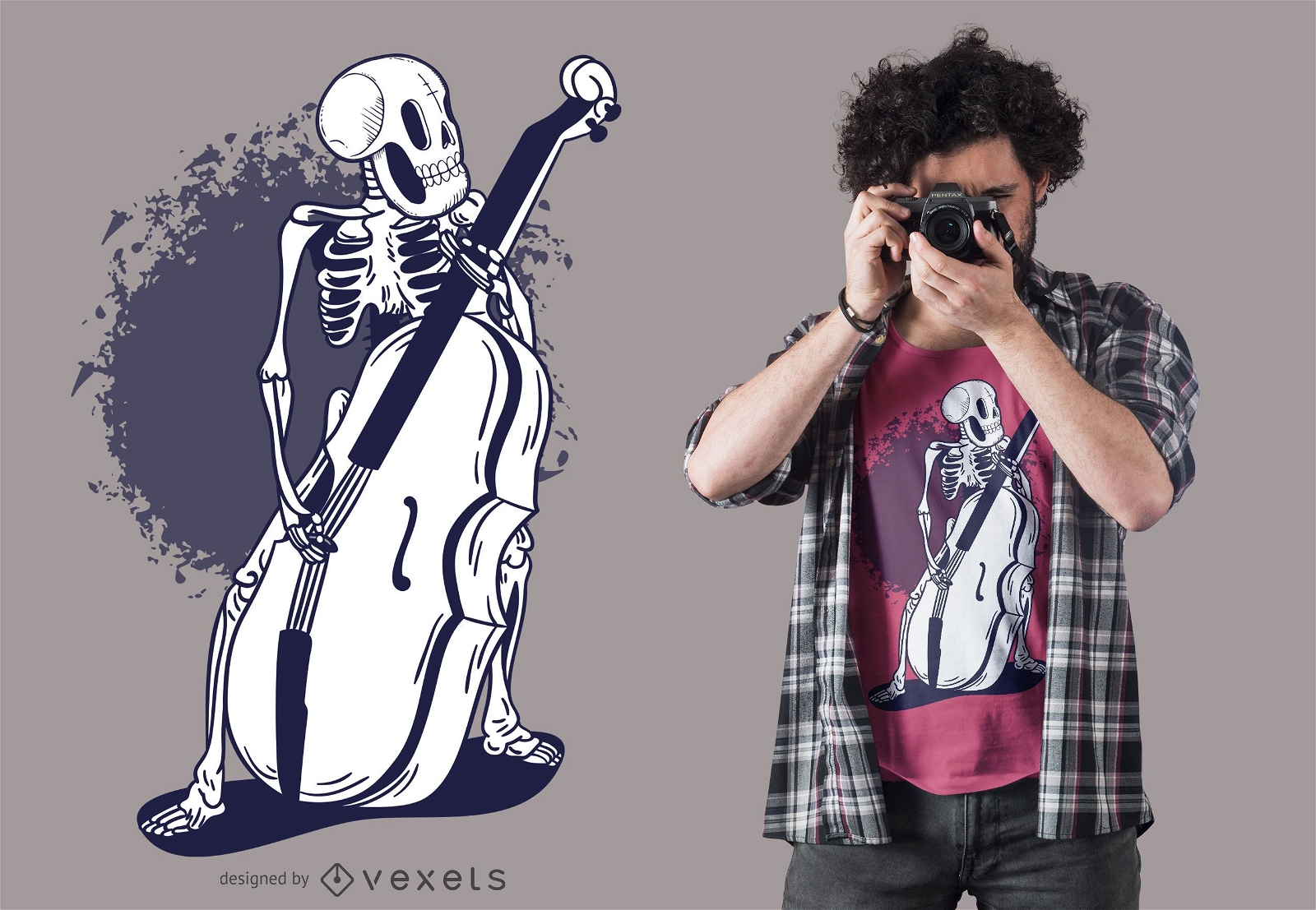 Diseño de camiseta de violonchelo esqueleto.