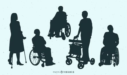 Coleção de silhuetas de pessoas com deficiência